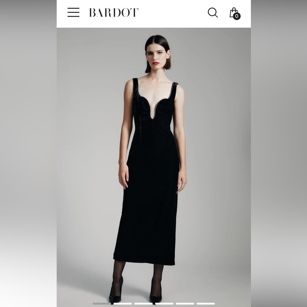 Bardot Black Velour Midi Dress resized to an XL size 12